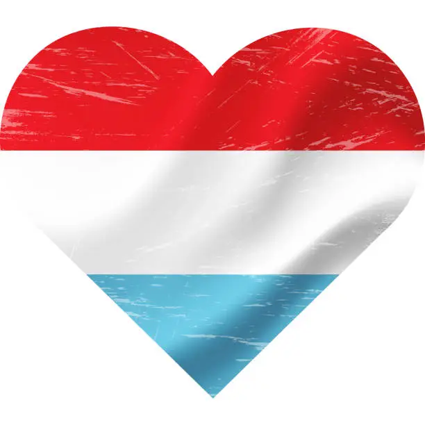 Vector illustration of Luxembourg flag in heart shape grunge vintage. Luxembourg flag heart. Vector flag, symbol.