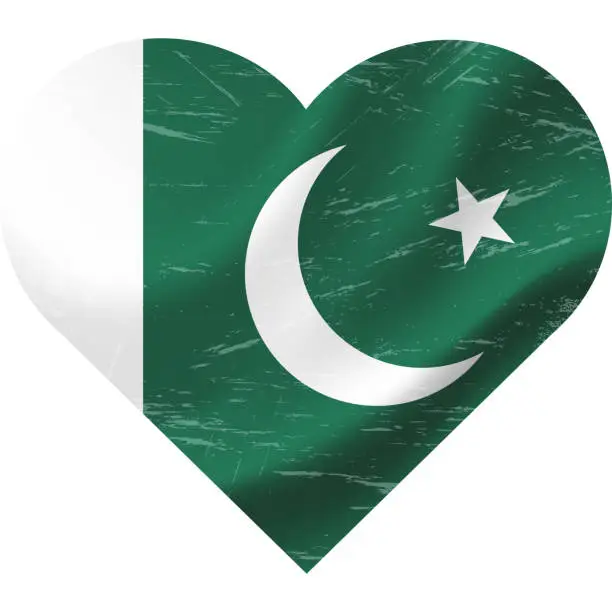Vector illustration of Pakistan flag in heart shape grunge vintage. Pakistan flag heart. Vector flag, symbol.