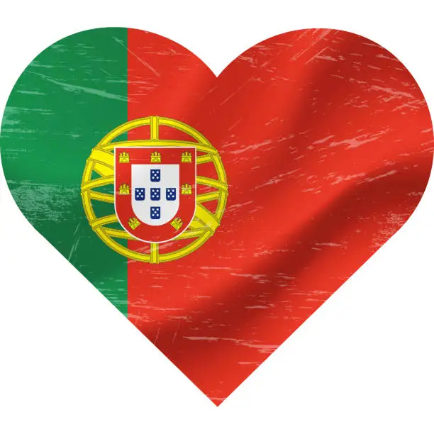 Vector illustration of Portugal flag in heart shape grunge vintage. Portuguese flag heart. Vector flag, symbol.