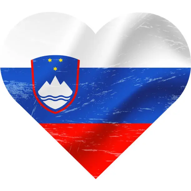 Vector illustration of Slovenia flag in heart shape grunge vintage. Slovenia flag heart. Vector flag, symbol.