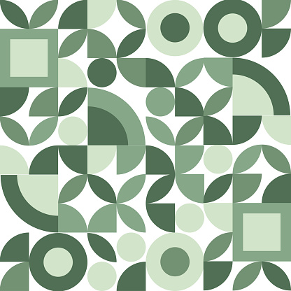 Abstract Geometric Pattern Artwork. Retro green colors and white background.