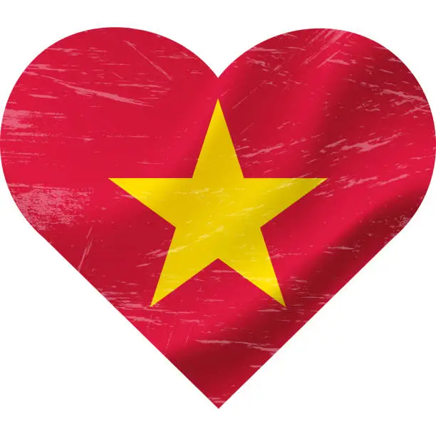 Vector illustration of Vietnam flag in heart shape grunge vintage. Vietnam flag heart. Vector flag, symbol.