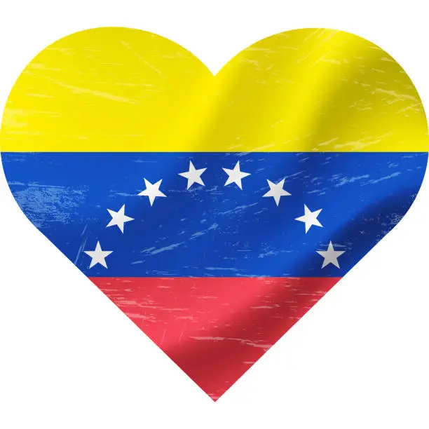 Vector illustration of Venezuela flag in heart shape grunge vintage. Venezuela flag heart. Vector flag, symbol.