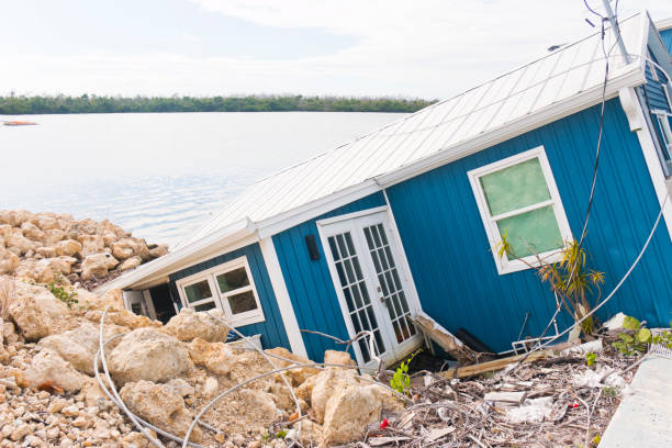 Damage to a home by Hurricane Irma in 2017 at the beach of Pine Island in southwest Florida, USA. Picture taken on October 2023.