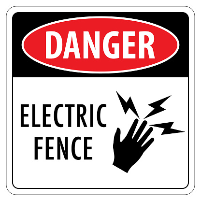 Vector graphic of danger sign indicating an electric fence and electric shock hazard