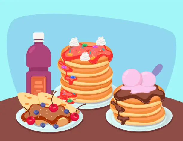 Vector illustration of Stacks of delicious pancakes with syrup