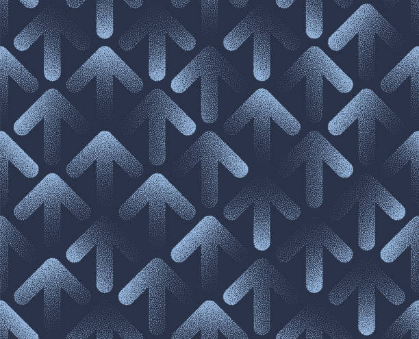Movement of Arrows Up Blue Seamless Pattern Trend Vector Business Abstraction Movement of Arrows Up Blue Seamless Pattern Trendy Vector Business Abstract Background. Continuous Dot Work Wallpaper. Halftone Abstraction for Dynamic Digital Presentations, Commerce, Growth Concepts arrow up symbol stock illustrations