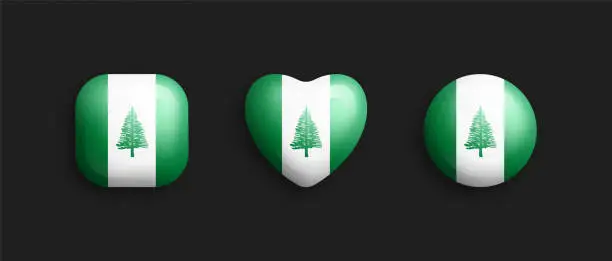 Vector illustration of Norfolk Island Official National Flag 3D Vector Glossy Icons Isolated On Black