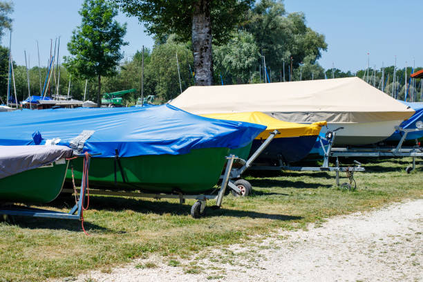 istock Boat storage facility. power boats shrink wrapped 2002583587