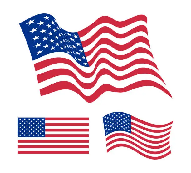 Vector illustration of United States of America waving flags.