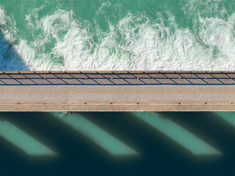 Bridge over the river in Manavgat Antalya, Türkiye. Taken via drone.