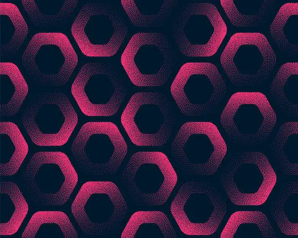 Vector illustration of Rounded Hexagons Seamless Pattern Trend Vector Pink Black Abstract Background