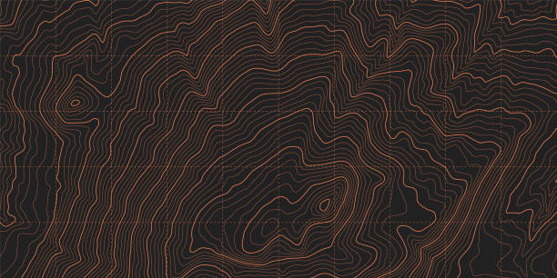черный оранжевый военная топографическая контурная карта векторная графика абстрактный фон - relief map map aerial view topology stock illustrations