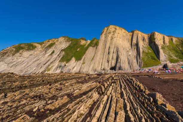 The flysch on Itzurun beach, on a summer day.