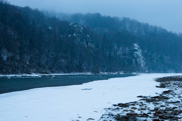 Opir river in winter, Beskid region in Carpathian Mountains, Ukraine