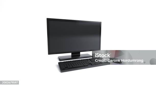 Black Computer Desktop Close Up Realistic Black Computer Desktop Set Stock Photo - Download ...
