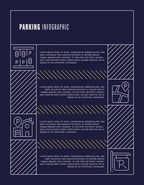 Vector illustration of Parking Infographic - Car, Vehicle, Parking Lot, Paring Garage, Parking Space, Parking Spot, Parking Sign