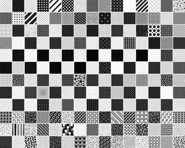 Vector illustration of Collection of vector seamless geometric patterns in different styles. Monochrome repeatable unusual backgrounds. Black and white minimalistic design. Textile endless prints