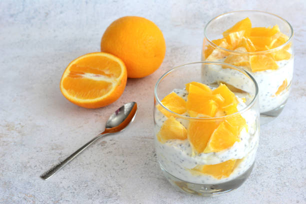 istock chia pudding with orange fruit slices in drinking glass 2002691632
