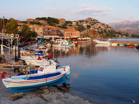Harbor in Molyvos -Â fishing village on Lesbos island, Greece