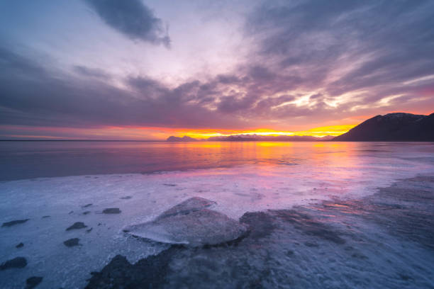 Stokksnes mountain, southern Iceland, during winter sunset.