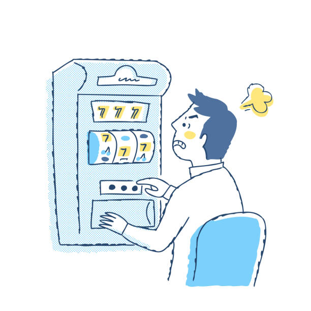 Man with gambling addiction (slots) Men, gambling, slot machines, addiction, illness, stress relief pachinko machine stock illustrations
