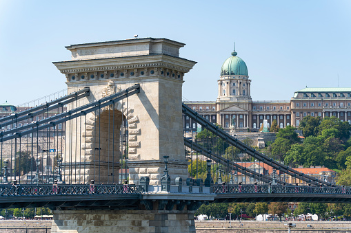 Budapest, Hungary - August 20, 2023: historic, Buda Castle, Danube, Chain Bridge, Budapest