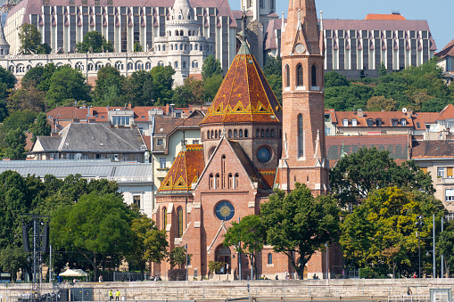 Budapest, Hungary - August 20, 2023: church, Fisherman's Bastion, Buda, hills, Danube, Budapest,