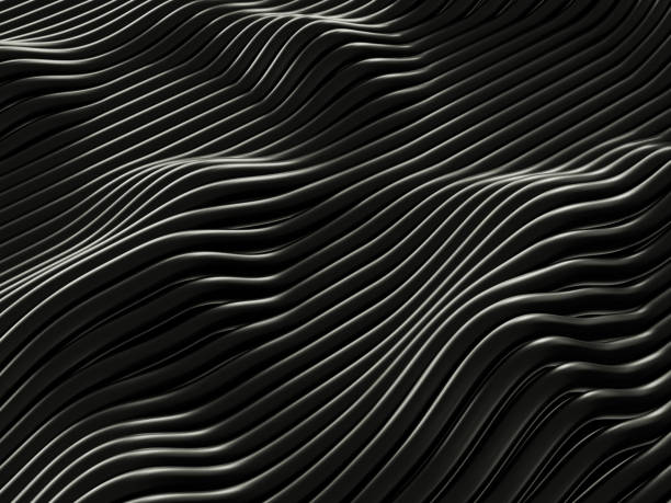 istock Black metal line background. Technology wavy line with shiny light 3d illustration 2002765309