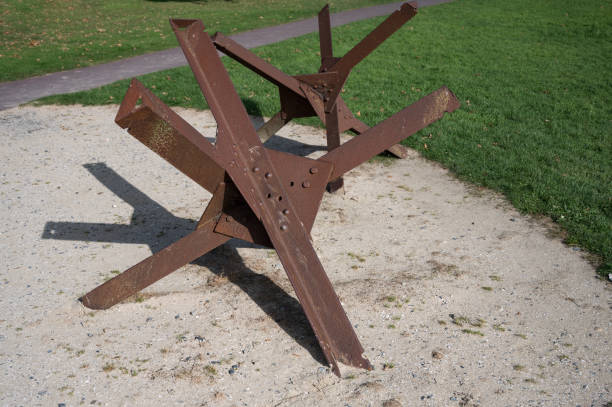 Colleville-sur-Mer, France – October 27, 2023: Anti-tank obstacles at Utah Beach which was one of the five areas of the Allied invasion of German-occupied France in the Normandy landings on 1944
