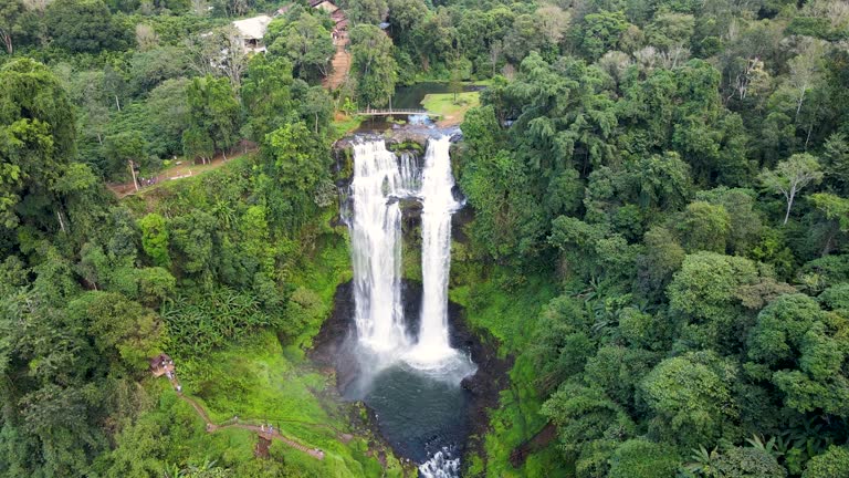 Aerial View Of Tad Gneuang Waterfall, Paksong, Southern Laos