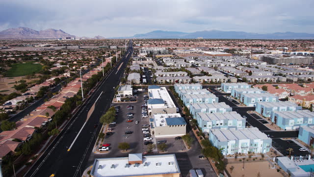 Las Vegas Nevada USA, Drone Shot of South Summerlin, Spring Valley Neighborhoods Buildings, Homes and Traffic
