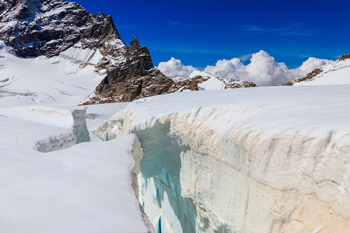 Crevasse nearby Jungfraujoch in Bernese Oberland, Switzerland