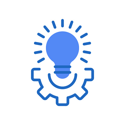 light bulb with blue gear like business efficacy. concept of tech effectiveness symbol or system pictogram or industry efficiency. flat modern cogwheel design element isolated on white