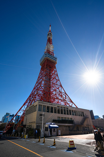 Tokyo, Japan. January 9, 2024. Panoramic view of the Tokyo Tower in the city center