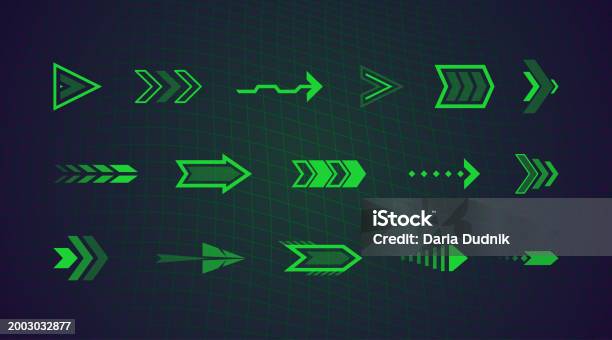 Green Neon Arrows Set Digital Pointers And Cursors For Computer Games ...