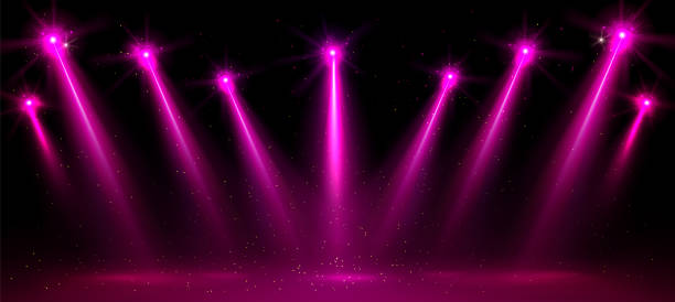 розовый прожектор вечеринка шоу сцена векторный фон - black background studio shot horizontal close up stock illustrations