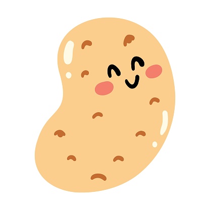 Cute hand drawn potato smiling. Kawaii funny vegetable character for kids