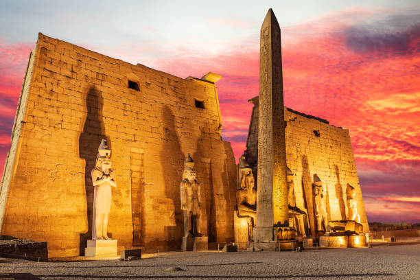 istock Luxor Temple entrance, first pylon with obelisk, sunset, Egypt 2003137726