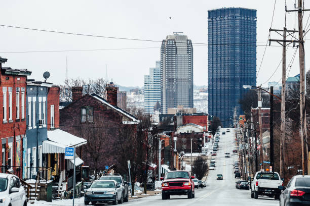 Pittsburgh, Pennsylvania, USA. Traffic on typical city street near downtown.