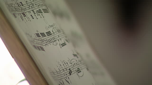Sheets of Music on a Stand. Close Up.