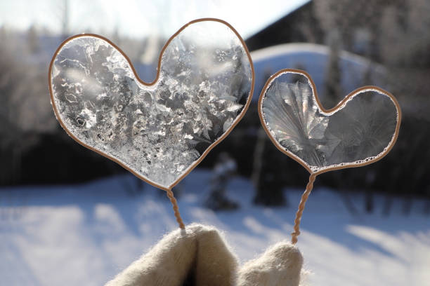 istock Two heart shapes. Frosty pattern on soap foam. Creative. A natural phenomenon 2003165081