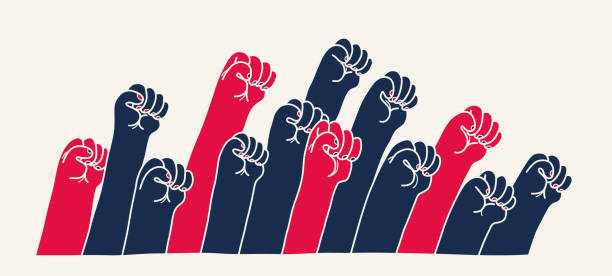 istock Raised fists vector illustration, concept of revolution or protest, fight for rights, political and social theme, together we are stronger. 2003169881