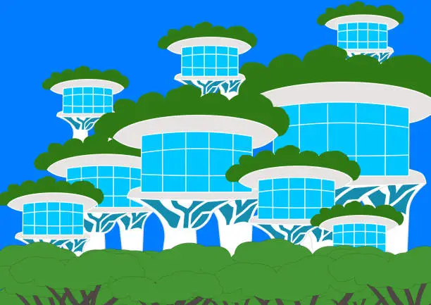 Vector illustration of Futuristic tree and forest city