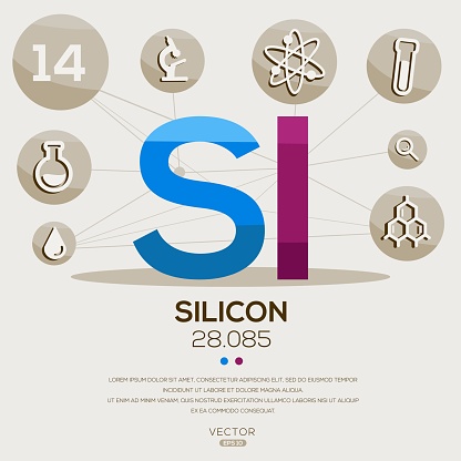 SI (Silicon)The periodic table element, letters and icons, Vector illustration.