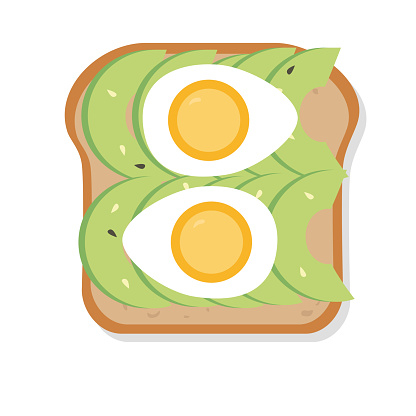 Avocado toast, breakfast, avocado toast with boiled egg on a slice of bread