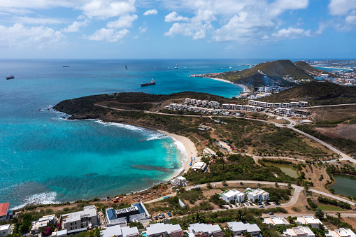 Scenic aerial  view of Cozumel Island near Playa del Carmen at sunset, Quintana Roo, Mexico