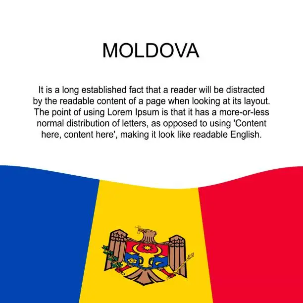 Vector illustration of Flag of Moldova for banner in square white background. Moldova flag with space for text. Moldova square banner with flag . vector illustration