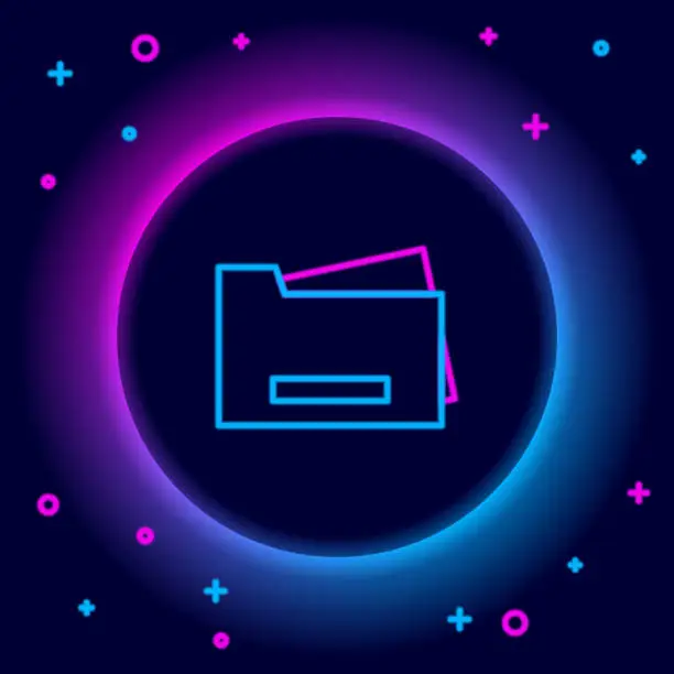 Vector illustration of Glowing neon line Printer icon isolated on black background. Colorful outline concept. Vector