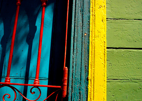 La Boca , Buenos Aires neighbourhood , close-up view of multi colored house,  Caminito pedestrian street, tourism  Argentina famous place.